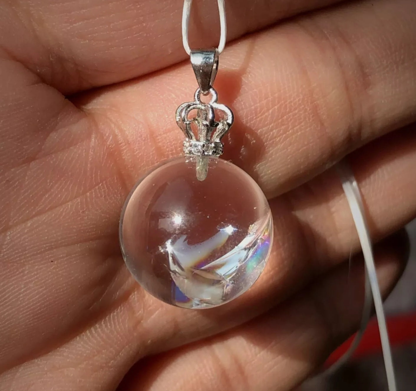 Rainbow Quartz Crystal Ball Necklace