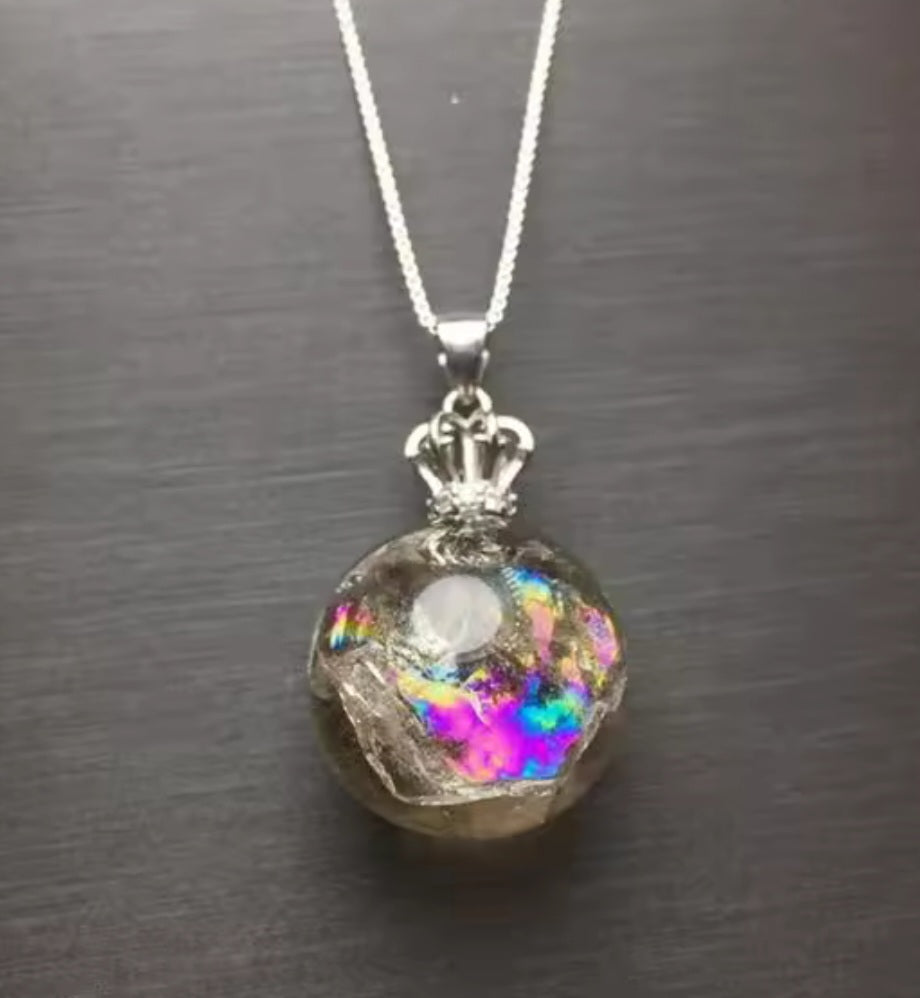 Rainbow Smokey Quartz Ball Necklace