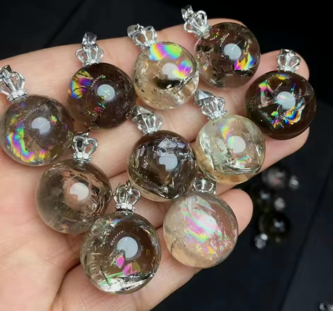 Rainbow Quartz Crystal Ball Necklace