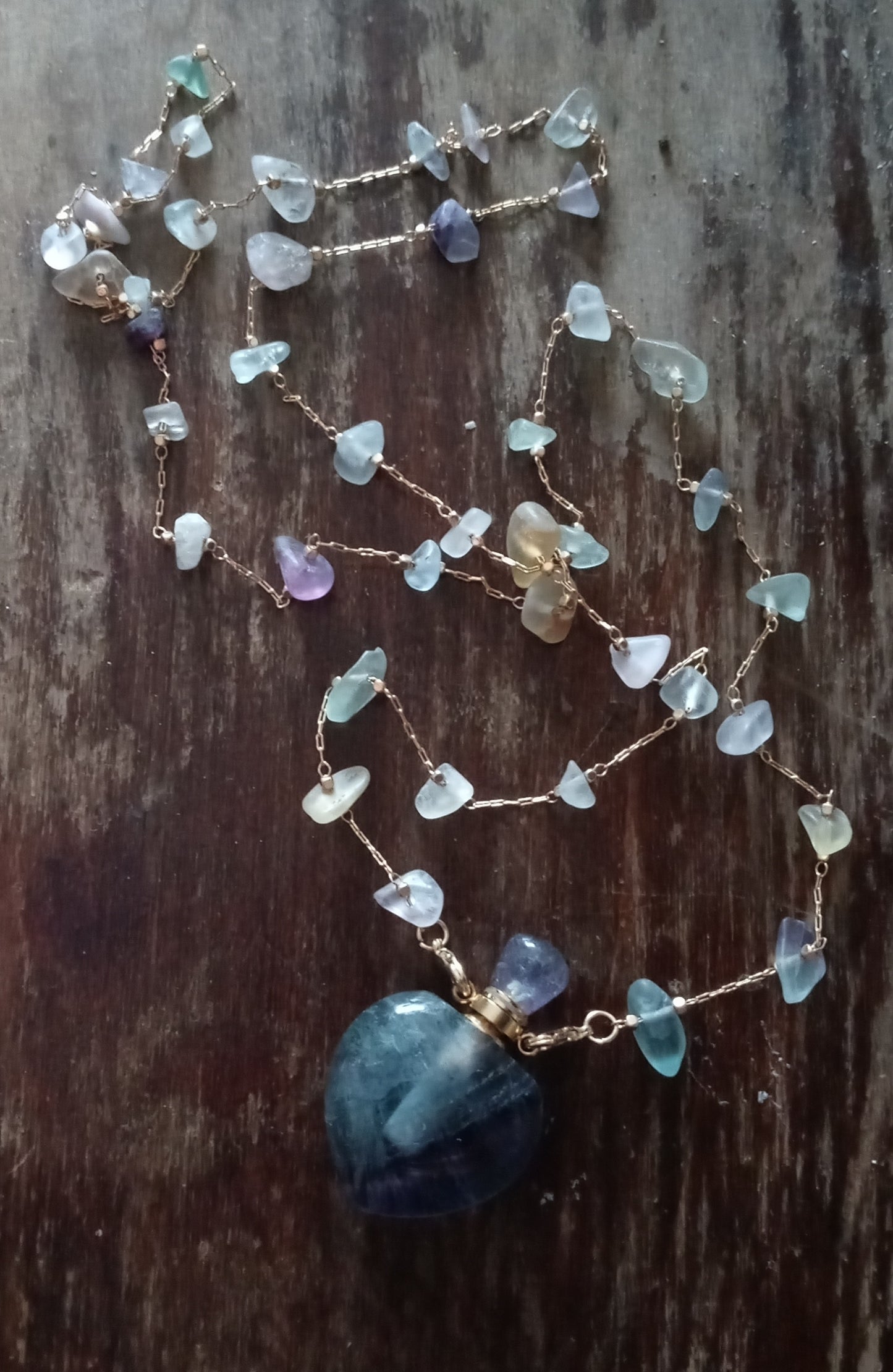 Fluorite Heart Potion Bottle + Crystal Necklace