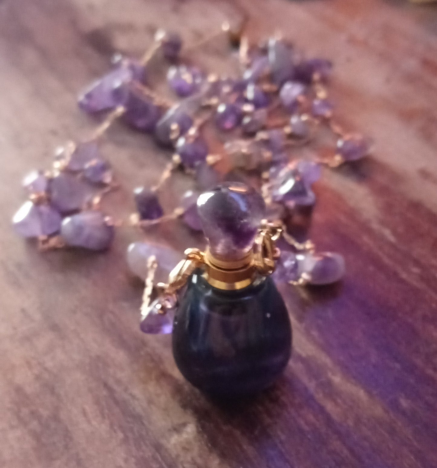 Fluorite Potion Bottle w Amethyst Necklace