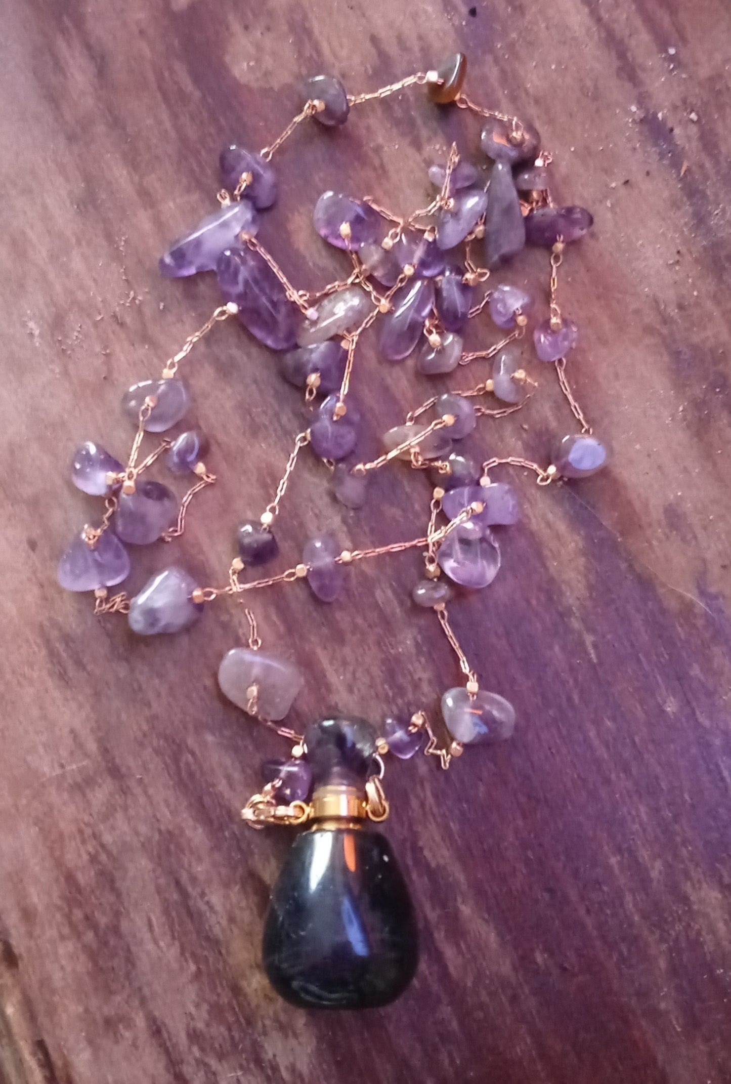 Fluorite Potion Bottle w Amethyst Necklace