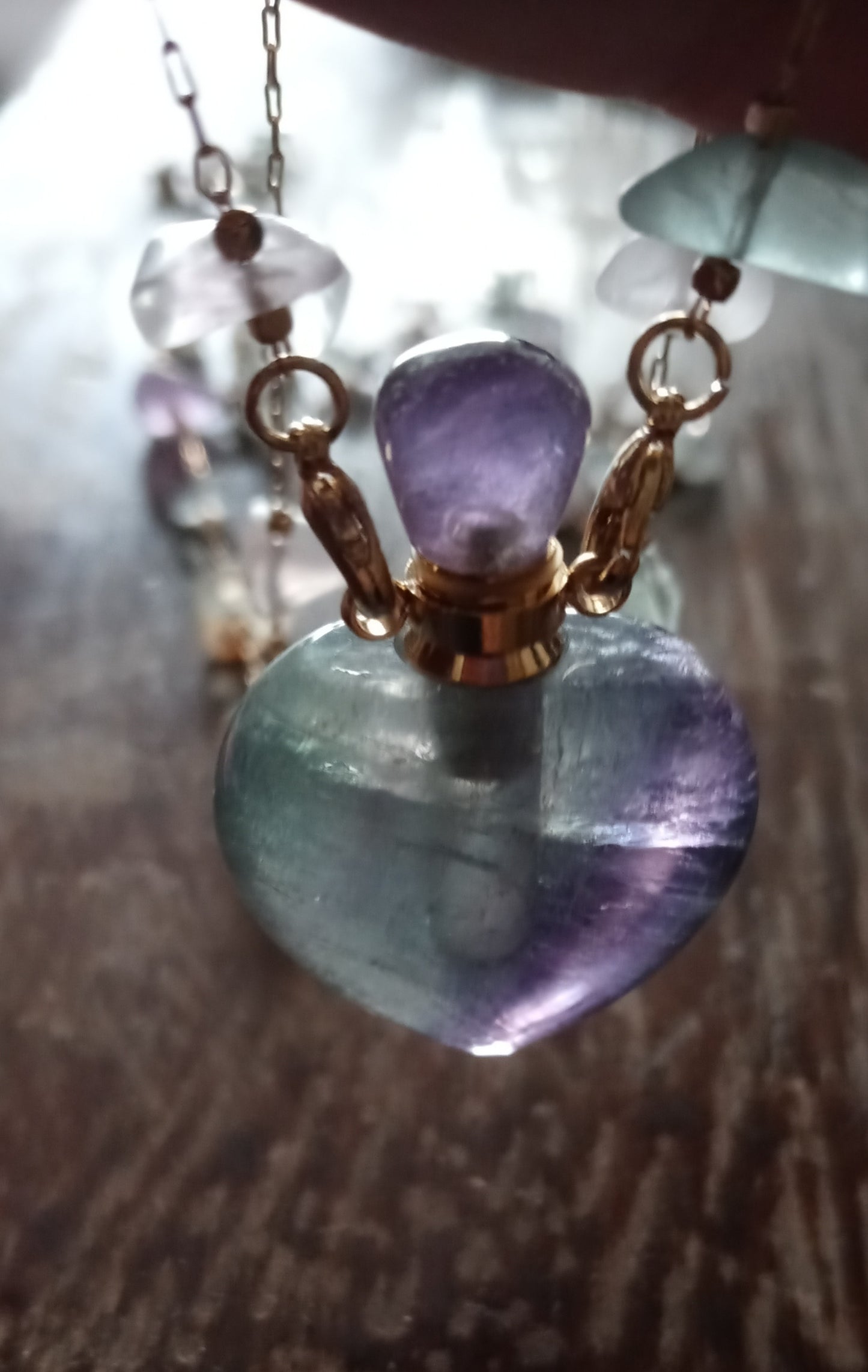 Fluorite Heart Potion Bottle + Crystal Necklace